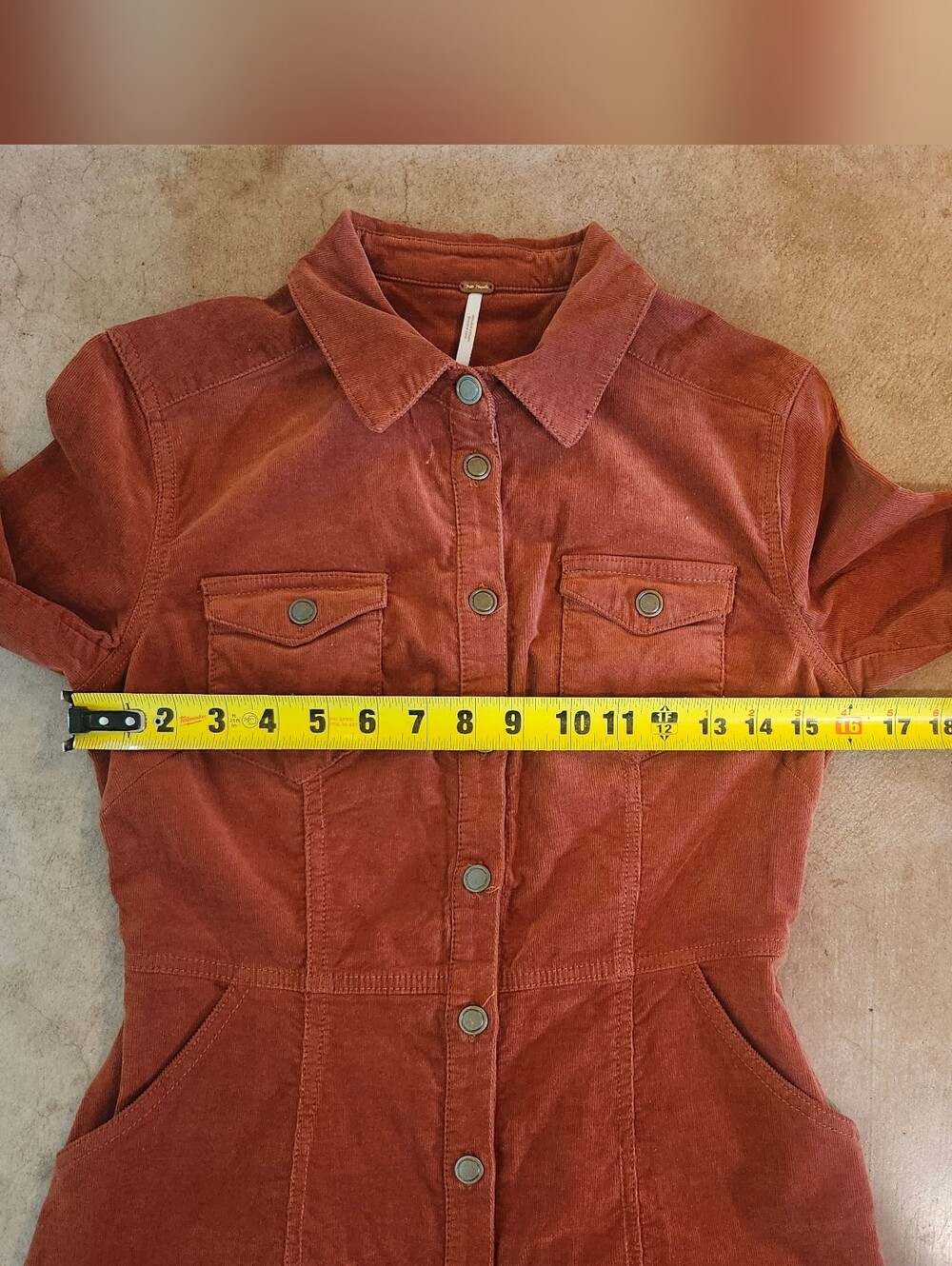 Free People DYNOMITE Rust Burnt Orange Corduroy Mini Dress XS Western Cowgirl - Picture 8 of 11